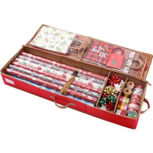 Sattiyrch Gift Wrapping Paper Storage containers,600D Oxford Fabric Christmas Ribbon Gift Bag Bows Storage Box,Holds up to 20 Rolls,42"W x 14"D x 5.5"H (Red)