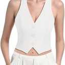 V VOCNI Vest for Women V Neck Sleeveless Racerback Fashion Dressy Crop Top Fitted Suite Vest Waistcoat, 
Medium