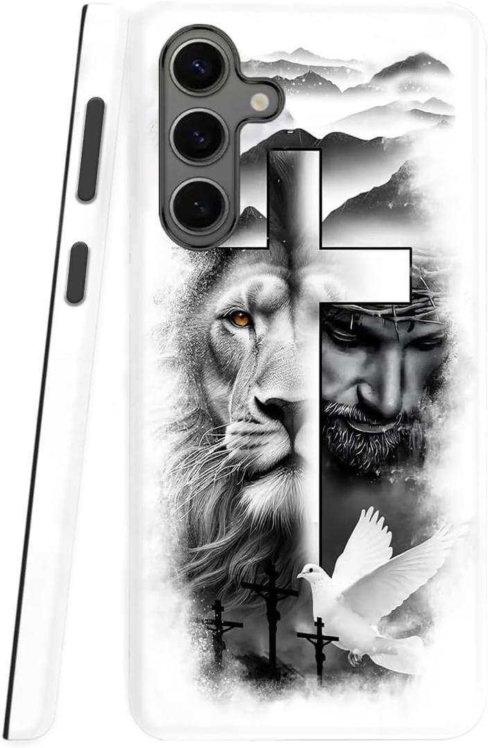 Case Compatible with Samsung Galaxy S25 FE 5G, Heavy Duty Dual-Layer Shockproof Protective Phone Case,Lion Cross Jesus Christ Dove