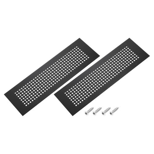 PATIKIL 14 x 3 Inch Door Air Vent Cover, 2 Pcs Aluminum Grille Ventilation Cover Louvered Diamond Hole with Mounting Screws for Cabinet Wardrobe Door, Black