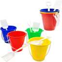 The Dreidel Company Beach Day Playsets, (Pack of 3) 5.25" Sand Bucket Play Set Box Includes, Pail & Shovel Sand Toy for Boys and Girls Birthday Party Favor
