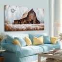 YLLTIEM Farmhouse Barn Wall Art 24x48 Inch, Rustic Country Canvas Print, Large Blue Brown Landscape Artwork, Vintage Rural Picture Decor for Living Room Bedroom Office