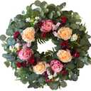 WANNA-CUL 24 Inch Spring Valentines Day Wreaths for Front Door,Spring Mothers Day Wreath Gifts Decorations with Pink,Champagne, Burgundy Rose and Eucalyptus Leaves for Wedding or Indoor&Outdoor Decor (07-Red Rose)