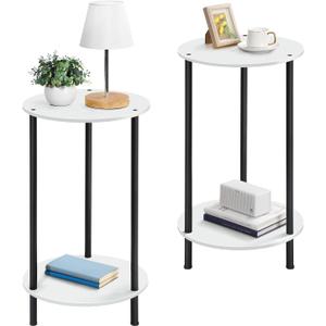 SEHERTIWY Round Side Table for Living Room, White End Tables Living Room Set of 2, Accent Table for Small Spaces, Round Nightstand for Bedrooms
