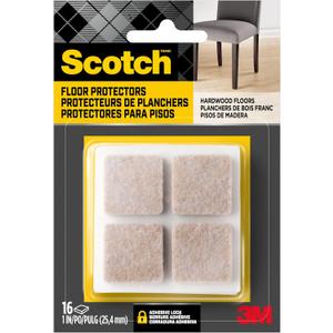 Scotch Felt Pads 16 PCS Beige, Felt Furniture Pads for Protecting Hardwood Floors, 1 x 1 in. Square, Easy-to-Apply, Self-Stick Design, Reliable Protection from Nicks, Dents and Scratches (SP802-NA)