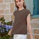 ZDC Girls Short Cap Sleeve T Shirts Kids Crewneck Summer Tops Basic Tees 5-14 Years (Brown)