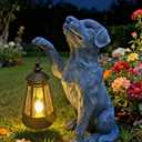 YODY Garden Statues Outdoor Garden Decor: Dog Statue with Solar Lantern for Yard Art Lawn Ornaments Porch Patio Balcony Home House - Birthday Gifts for Grandma Mom Women