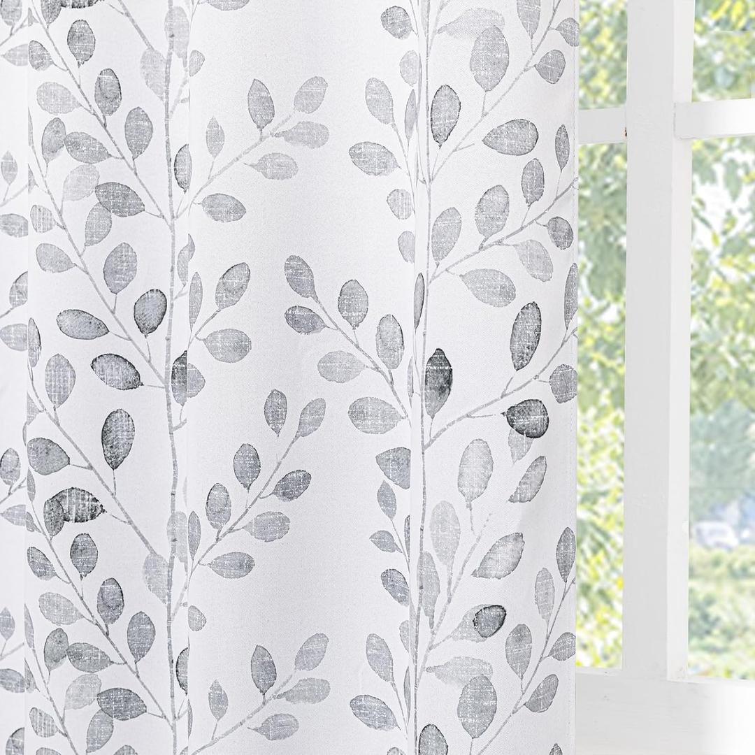 MYSKY HOME Curtains 95 inch Long for Living Room Patio Dining Room Thermal Insulated Darkening Soft Curtains Leaf Pattern Grommet Drapes for Home, 52''W x 95''L in, Grey, 2 Panels