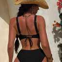 Women Sexy High Cut Cheeky One Piece Swimsuits Monokini Plunge V Neck Cutout Bathing Suit Beach Pool Party Rave Outfits (Black, L)