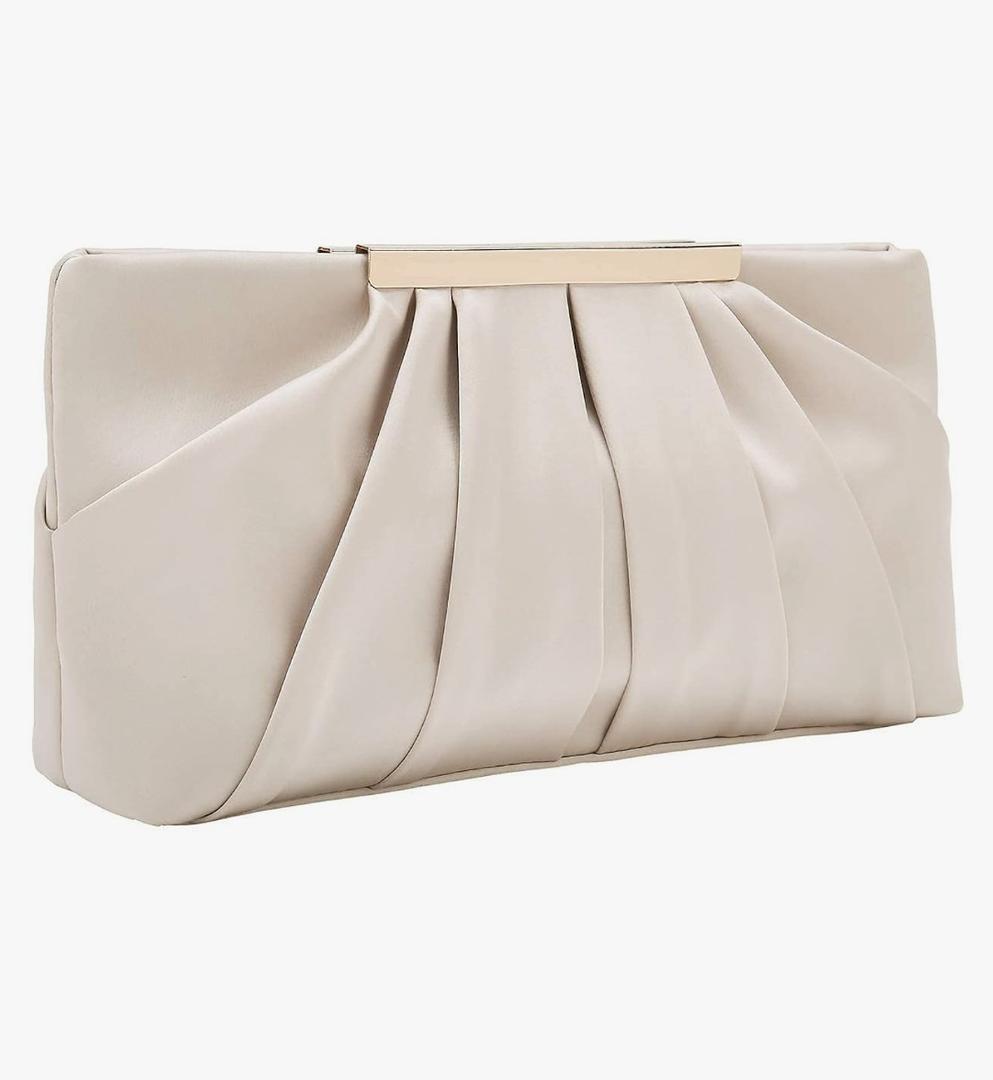 CHARMING TAILOR Clutch Evening Bag Elegant Pleated Satin Formal Handbag Simple Classy Purse for Women