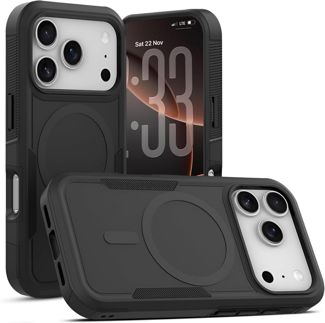 for iPhone 17 Protective Armor Case  Luxury Series [Military-Grade Drop Protection] [Shockproof] [Built-in Super N52 Magnets] [Dual-Layer] Soft Rubber+Hard PC Back Cover (Black, ., iPhone 17 Pro)