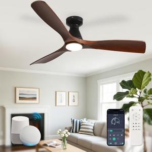 Depuley Ceiling Fans with Lights: 52-inch Smart Fan Flush Mount, Walnut