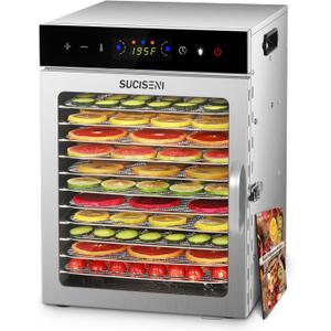 Food Dehydrator Machine 12 Stainless Steel Trays 1000W Meat Dehydrator for Home Use, 24H Timer & 195 Temperature Control Food Dryer for Jerky Fruit Herbs Mushroom Dog Treats