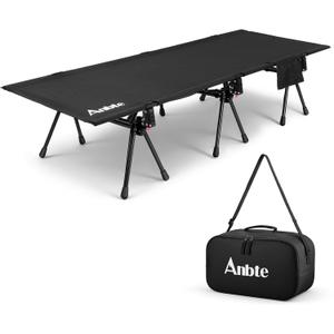 Anbte Height Adjustable Camping Cot with Storage Net & Bag, Support up to 400lbs Comfortable Portable Cots for Adult Folding Bed for Camping Hiking Travel Truck Beach Office Nap, Black