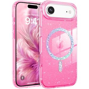 3 x BENTOBEN Magnetic for iPhone Air Case 2025, Clear Crystal Glitter Bling iPhone Air Phone Case [Compatible with MagSafe] Shockproof Sparkly Cute Women Girls Cover for iPhone 17 Air 6.5", Hot Pink