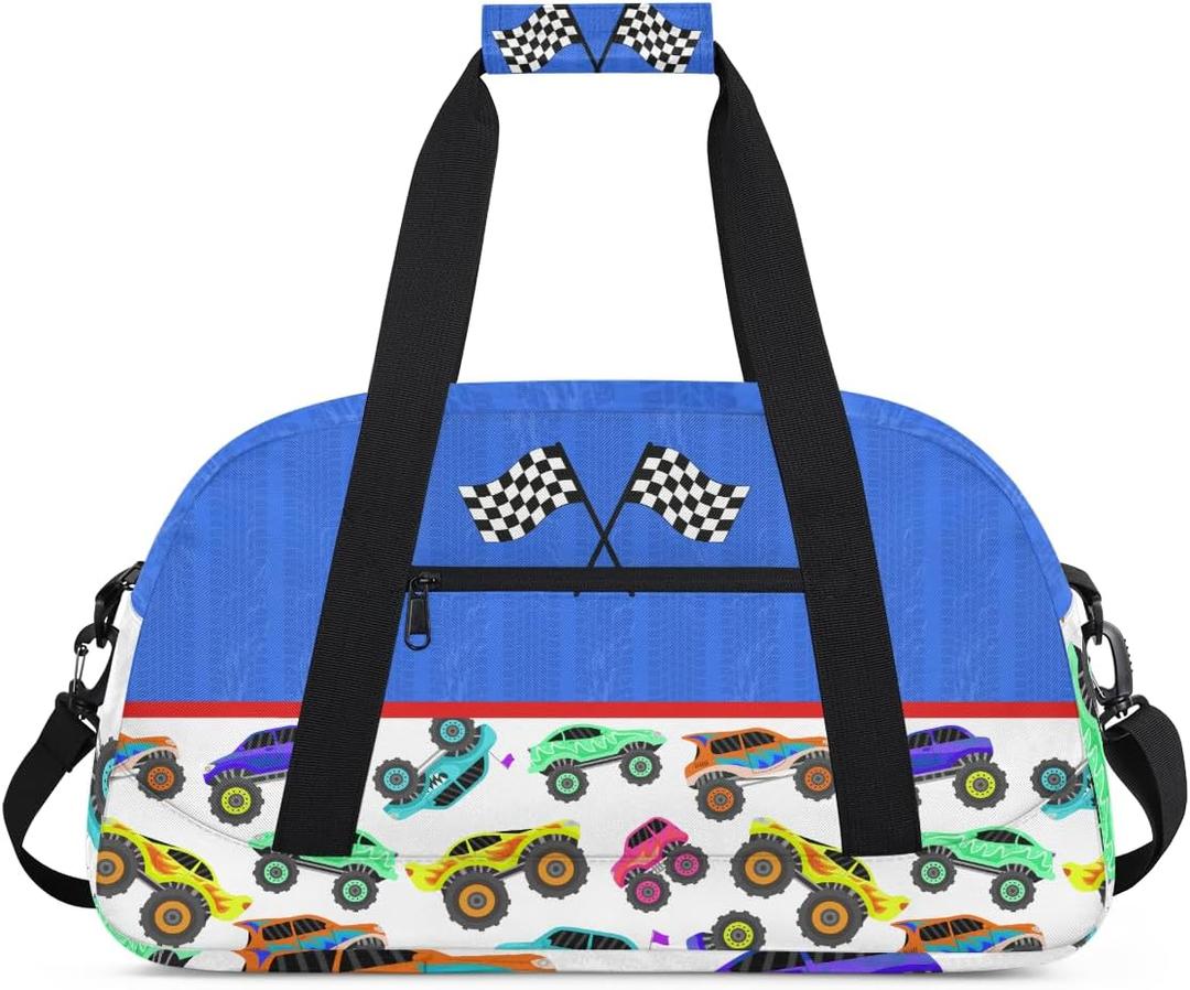 Kids Overnight Duffel Bag Boys - Sport Gym Bag Travel Duffle Luggage Bag Water Resistant lightweight Carry On Weekender Tote for Practice Workout School Sleepover (Racing Truck Car)