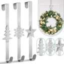 Whaline 3Pcs Christmas Wreath Hanger Over The Door Metal Wreath Hook Star Snowflake Christmas Tree Wreath Holder for Xmas Party Decor Door Wall Home Office, Silver, 15in
