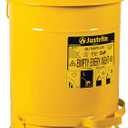 Justrite 10 Gallon Galvanized Steel Oily Waste Can, 18" x 14" Metal Oil Rag Safety Can with Foot Operated Self-Closing Lid for Oil Rag Disposal, Made in The USA, Yellow, 09301