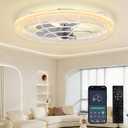 24in Low Profile Ceiling Fans with Lights and Remote, 3000-6500K Dimmable LED Fan Light, Flush Mount Bedroom Ceiling Fan, 6 Wind Speeds Bladeless fandelier with APP for Kitchen Balcony Office Gym