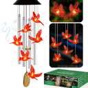 Wind Chimes for Outside, Solar Lights Outdoor Waterproof, Color Changing Cardinal Light for Yard, Outdoor, Patio, Garden Decor, Wind Mobiles Gardening Gifts for Women, Mom, Wife, Red Cardinal