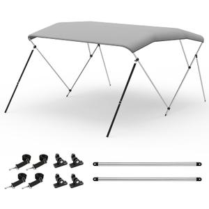 Bimini Tops for Boats, 3 Bow/4 Bow Bimini Tops, 900D Marine Grade Canvas Boat Canopy with Aluminum Alloy Frame, Waterproof UV-Resistant, Includes 4 Straps 2 Rear Support Poles