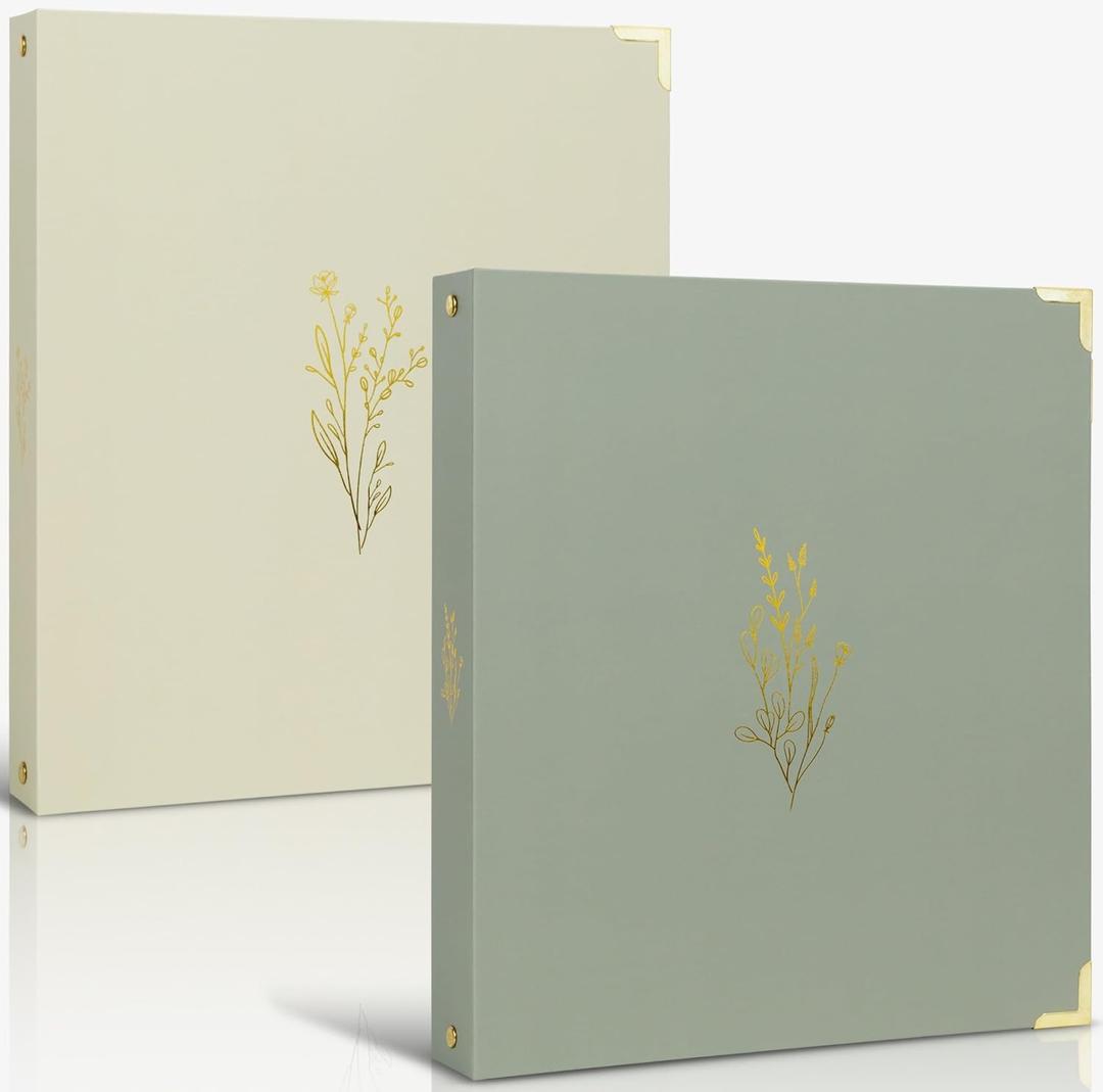 Aesthetic 3 Ring Binder Set of 2 - Sturdy 1 Inch Binder Fits Letter Sized Paper - A Cute Holder for Women or Men with Pocket Easily Organizes Your Paperwork for School, Office or Work (Beige-green)