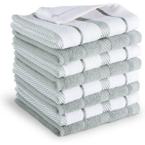KitchenAid Albany Dishcloth 8 Pack Set, Matte Grey/White, 12"x12" (Small)