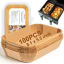 HONYAO Air Fryer Paper Liners for Dual Zone Airfryer, 8.1x5.5 inch Rectangle Disposable Baking Inserts for Ninja Foodi DZ201/401, 8-10 Quart Double Basket Food Grade Accessories BPA free