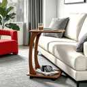 C Shaped End Table, C Table with Wheels, TV Tray Table, Side Table for Living Room, Bedroom (Walnut Color) (18.1" D x 13.7" W x 24.8" H)