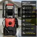 3000 PSI Electric Pressure Washer, 2.3 Max GPM, 1625W, Orange Red | Comes with hose reel & 36ft cord, leak-proof design, 5 nozzles and foam pot to clean cars, fences and courtyards