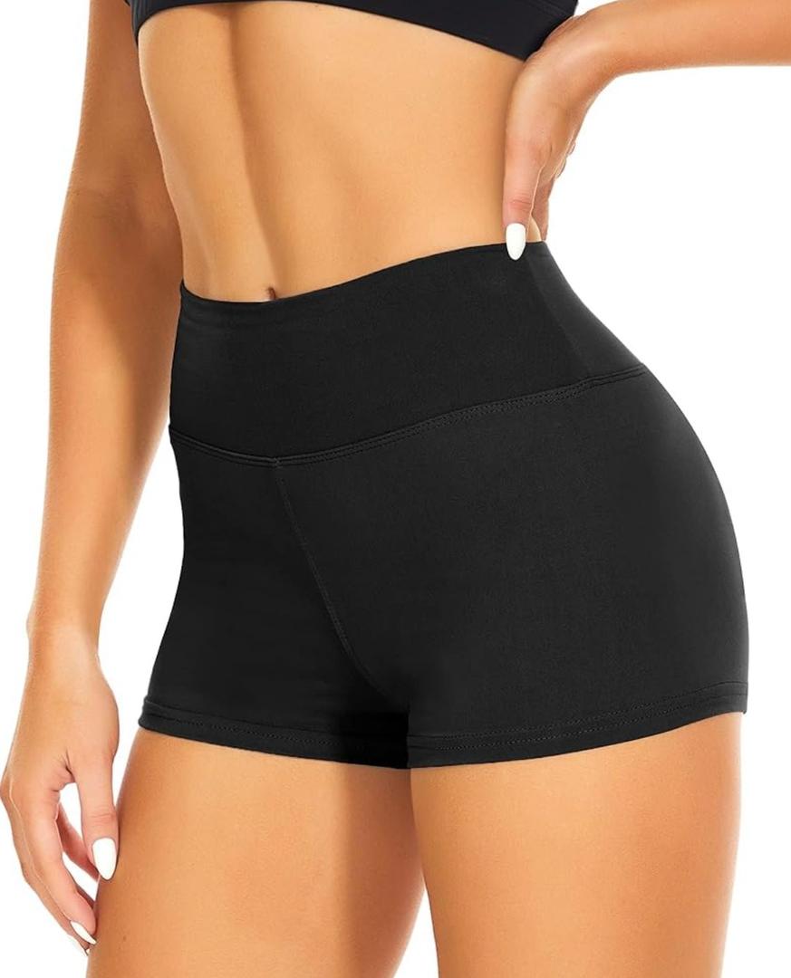 CAMPSNAIL Workout Biker Shorts Women - 3"/5"/8" High Waisted Tummy Control Spandex Booty Volleyball Shorts for Yoga Dance, Large, Black 