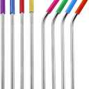Set of 4 Pieces Stainless Steel Straws,Reusableï¼ŒWith Cleaning Brush and Zipper Pouch Bag(Purpleï¼‰
