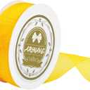 Yellow Sheer Organza Chiffon Ribbon 5/8 Inch, 25 Yards Yellow Sheer Organza Chiffon Ribbon for Craft, Gift Wrapping, Bouquet Wrapping, Wreaths, Birthday Party Wedding Decoration Bows