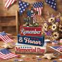 Yuntau 4 Pcs Memorial Day Table Decor Patriotic 4th of July Tiered Tray Decor Remember Honor Our Heroes Wooden Sign Red White Blue Table Centerpiece for Home Office Desk 250th Anniversary Decorations