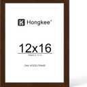 Hongkee 12x16 Oak Wood Picture Frame, Display Photos 11 x 14 with Mat or 12 x 16 without Mat - Tempered Glass Cover, Horizontal and Vertical Display for Wall Mounting (Walnut, Set of 1)