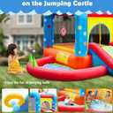 Step4Fun Inflatable Bounce House, Kids Castle Slide Bouncer for Children Jumping Outdoor and Indoor Party, Baby Backyard Water Jumper Toy with Blower, Ball Pit Pool, Ideal Gifts（112 x 98 x 65”）