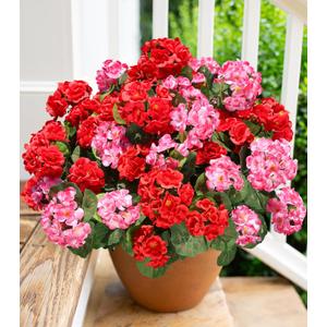 Artificial Geraniums Fake Flowers for Outdoors Decoration, 6 Bundles Silk Geraniums Flower UV Resistant Look Real Faux Plants for Front Door Garden Porch Planter Patio Balcony Yard Indoor Home, Mix