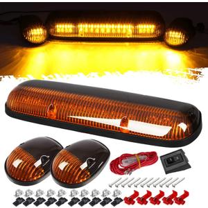Partsam 3PCS Amber LED Cab Roof Marker Light Top Running Lights w/Wiring Compatible with Silverado/Sierra 1500 1500HD 2500 2500HD 3500 2002 2003 2004 2005 2006 2007 Pickup Trucks