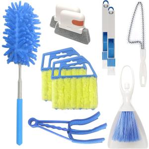 10 Pcs Venetian Window Blind Cleaner Duster Tool Set, Mini Blind Cleaner Duster Brush, Hand Held Air Conditioner Shutters Duster, Dirt Cleaner for Blind, Fan, Air Conditioner, Window Groove Gap (Blue)
