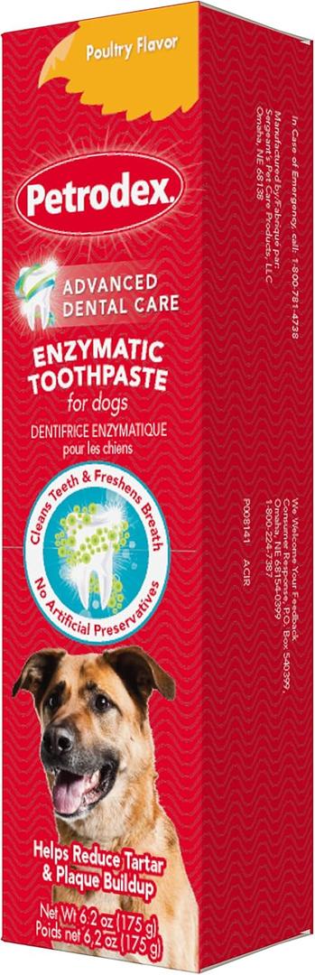 Petrodex Toothpaste for Dogs and Puppies, Cleans Teeth and Fights Bad Breath, Reduces Plaque and Tartar Formation, Enzymatic Toothpaste, Poultry Flavor, 6.2oz, Exp 08/20/28
