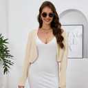 Women's Cardigan Summer 2024 Bolero Shrugs for Dresses Cropped Sweater Long Sleeve Lightweight Open Front Elegant Knit Top. (Beige, L)
