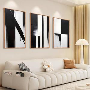 Large Framed Wood grain color Neutral Abstract Wall Art for Living Room, 3 Piece Boho Canvas Prints Paintings Artwork for Walls, Minimalist black white pictures for Hallway Office Wall Decor 24x32 In
