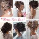 HOOJIH 2PCS Messy Bun Hair Piece, Tousled Updo With Tendrils Extensions, Wavy Curly Wrap Ponytail Hairpieces Scrunchies for Women HB010 Dasiy - Light Brown With Medium Golden Blonde
