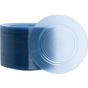 100 Count 6 Inch Transparent Blue Plastic Plates, Heavy Duty Disposable Dessert Salad Plate, Round Fancy Appetizer Plates for Wedding, Party