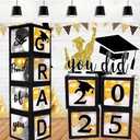 2025 Graduation Party Decoration Black Balloon Boxes with Letters 2025 Grad & So Proud of You and 20 pcs Ballons