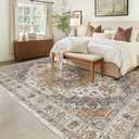 Madane 6x9 Area Rugs for Living Room, Stain Resistant Washable Rugs, Non-Slip Backing Area Rug, Vintage Home Decor Rug for Bedroom (Turmeric/Grey, 6'x9')