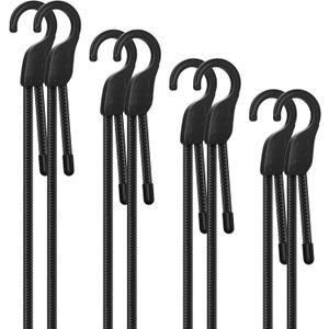 18" 36" 60" 80" Adjustable Bungee Cords with Hooks, Heavy Duty Outdoor 8 Pack Black, Length-Adjustable Design, UV-Resistant Elastic Straps for Cargo, Camping, Tents, Bikes, Luggage, etc