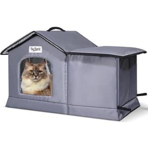 Outdoor Cat House Weatherproof & Insulated for Winter - Upgraded Seamless Bottom Feral Cat Shelter, Waterproof Cat Houses for Outdoor Cats, Easy to Assemble Outside Cat House with Mat(Grey, L)
