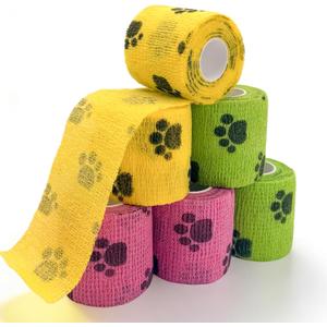 6 Rolls Vet Wrap Cohesive Bandage, Self Adhesive Non-Woven Pet First Aid Tape for Dogs, Cats, Horses, Wound Care, Sticks Only to Itself, Safe & Comfortable, 2 Inch x 5 Yards