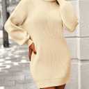 PRETTYGARDEN Women's Long Sleeve Sweater Dress 2024 Fall Knit Turtleneck Sweaters Pullover Loose Mini Dresses (Apricot, Medium)